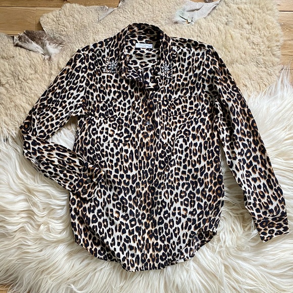 Equipment Leopard Print Crystal Button Down Shirt - Picture 1 of 7